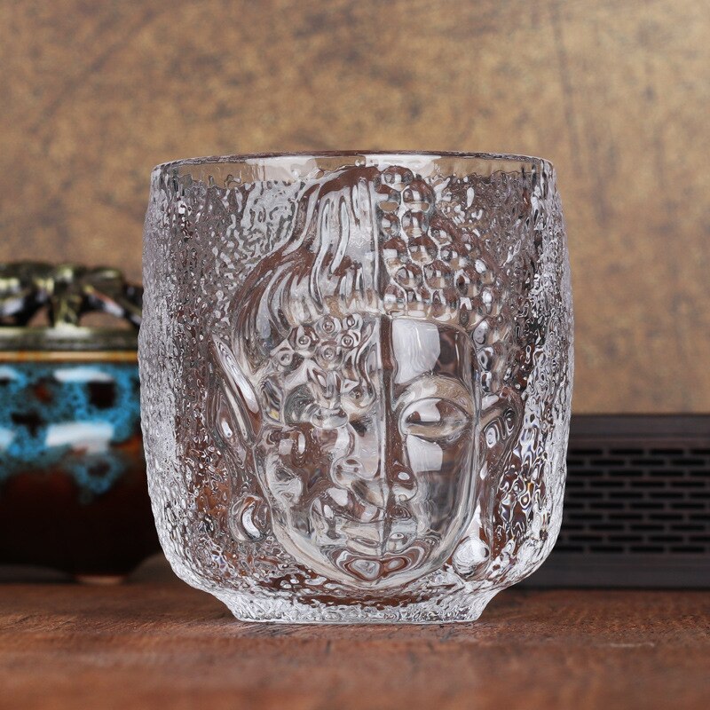 Buddha Kopf Glas Tassen 140ml Indische Buddhismus Kristall Mini Zen Tee Tasse Kleine Schüssel für Puer Wein Kreative Obst saft Trinken Tassen: C