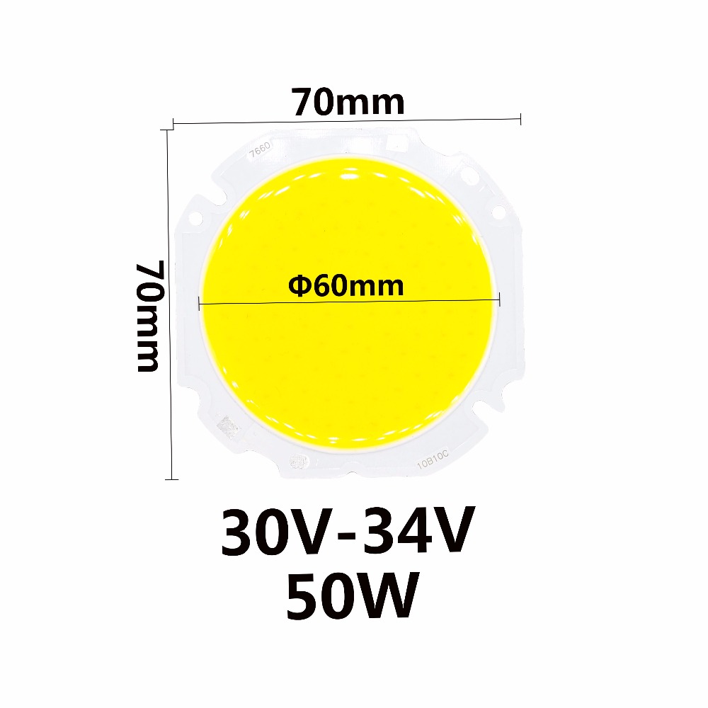 30W 50W High Power LED Round COB Light Beads 30-34V 60MM lâmpada LED Bead LED Bulb Chip Spot Light Downlight Lâmpadas de Diodo Branco Frio
