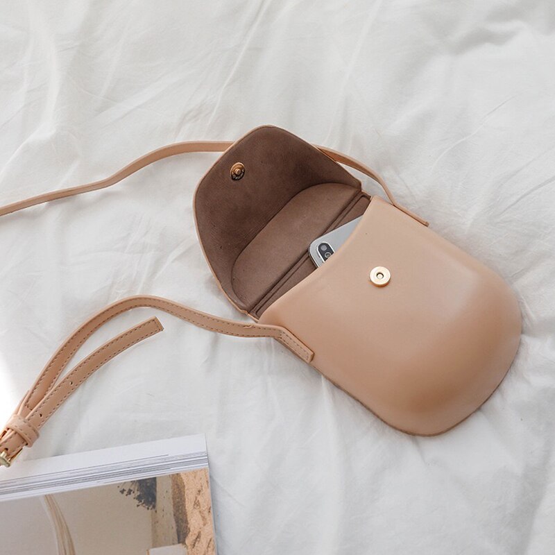 Ensfarvet dame skuldertaske hårdt pu læder vintage kvinder mini crossbody telefontaske ungdom shell pung hel