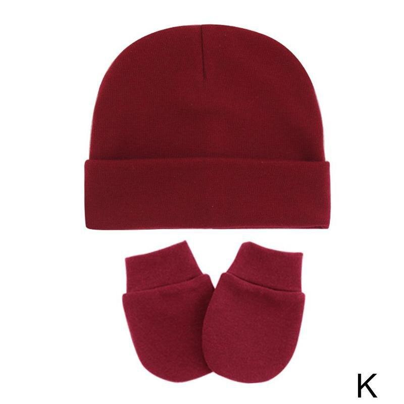 2-piece Set Of Color Hooded Anti-scratch Gloves Hat Beanies Gloves Newborn Cotton Hat And Soft Cotton Winter War A1S3: K