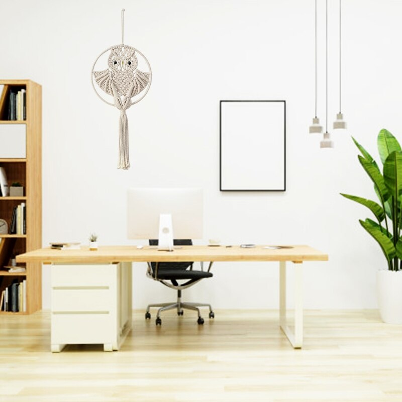 Atrapasueños de búhos, macramé de algodón, colgante para pared de macramé, decoración tejida a mano, amuleto de búho, accesorios de decoración del hogar