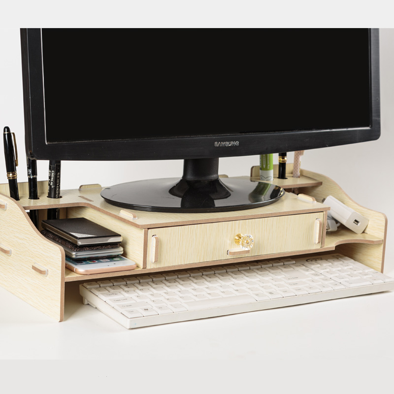 Multi-función de soporte de Monitor para escritorio pantalla de ordenador Riser estante de madera zócalo fuerte portátil soporte de escritorio soporte para portátil TV: beige