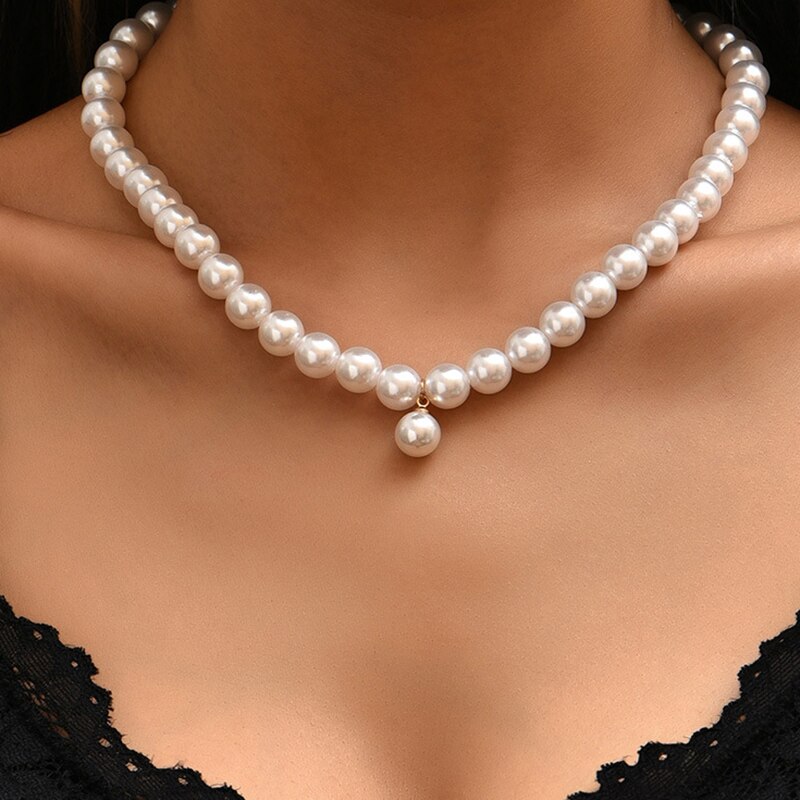 YWZIXLN 2021 Trend elegancka biżuteria ślubna duży naszyjnik z pereł dla kobiet moda biała sztuczna perła Choker naszyjnik N0179: Antique miedzi platerowane