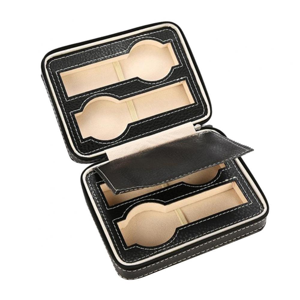 2/4/8 Grid Watch Jewelry Storage Box Faux Leather Zipper Multi-Functional Organizer Display Case Portable Watch Organizer: Black 4 Grid