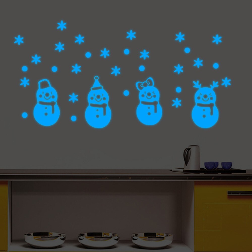 Christmas Ornament Glow Snowman Wall Stickers Living Room Luminous Stickers Window Glass Decor Wall Stickers Wallpapers