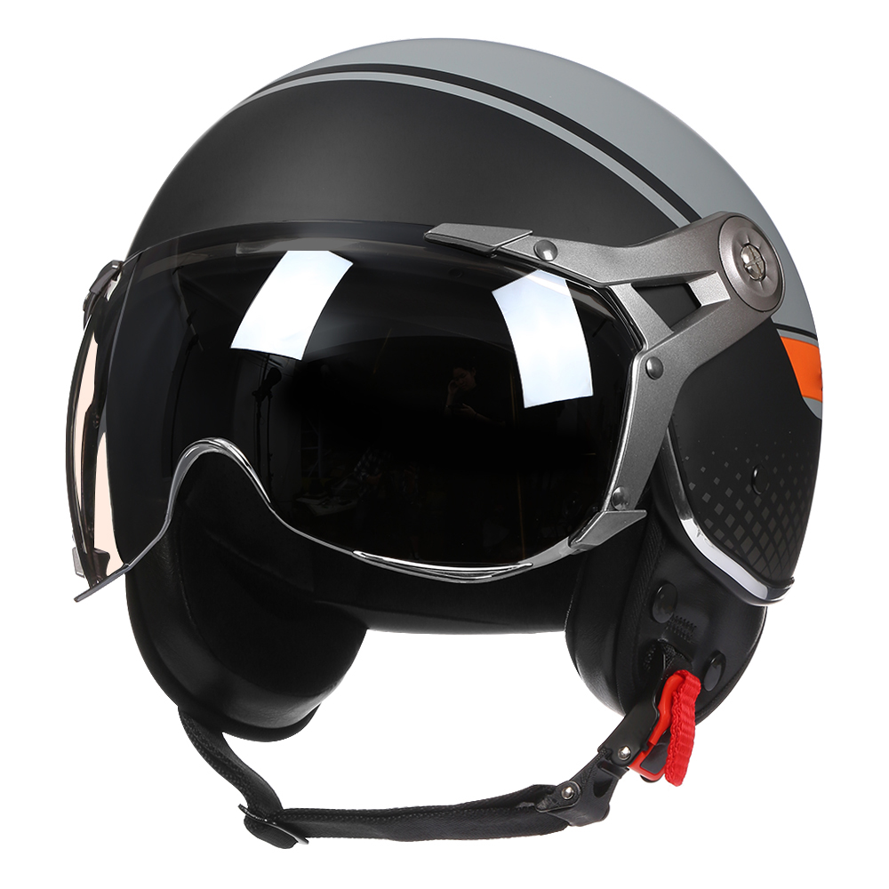 Vintage BLD Motorcycle Helmet Jet with Visor Motorbike Riding 3/4 Open Half Helmet Retro Scooter Capacete Moto: Dark Grey / M