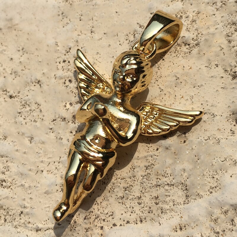Langtidsholdbare micro pave cz buddha vedhæng halskæde guld kors hip hop smykker til mænd og kvinder jul: Engel
