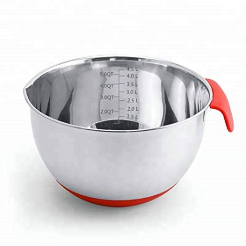 Premium Sealed Bowl Various Sizes Stainless Steel Non Skid Base Measuring Salad Spout Mixing Bowl Set with Silicone Handles