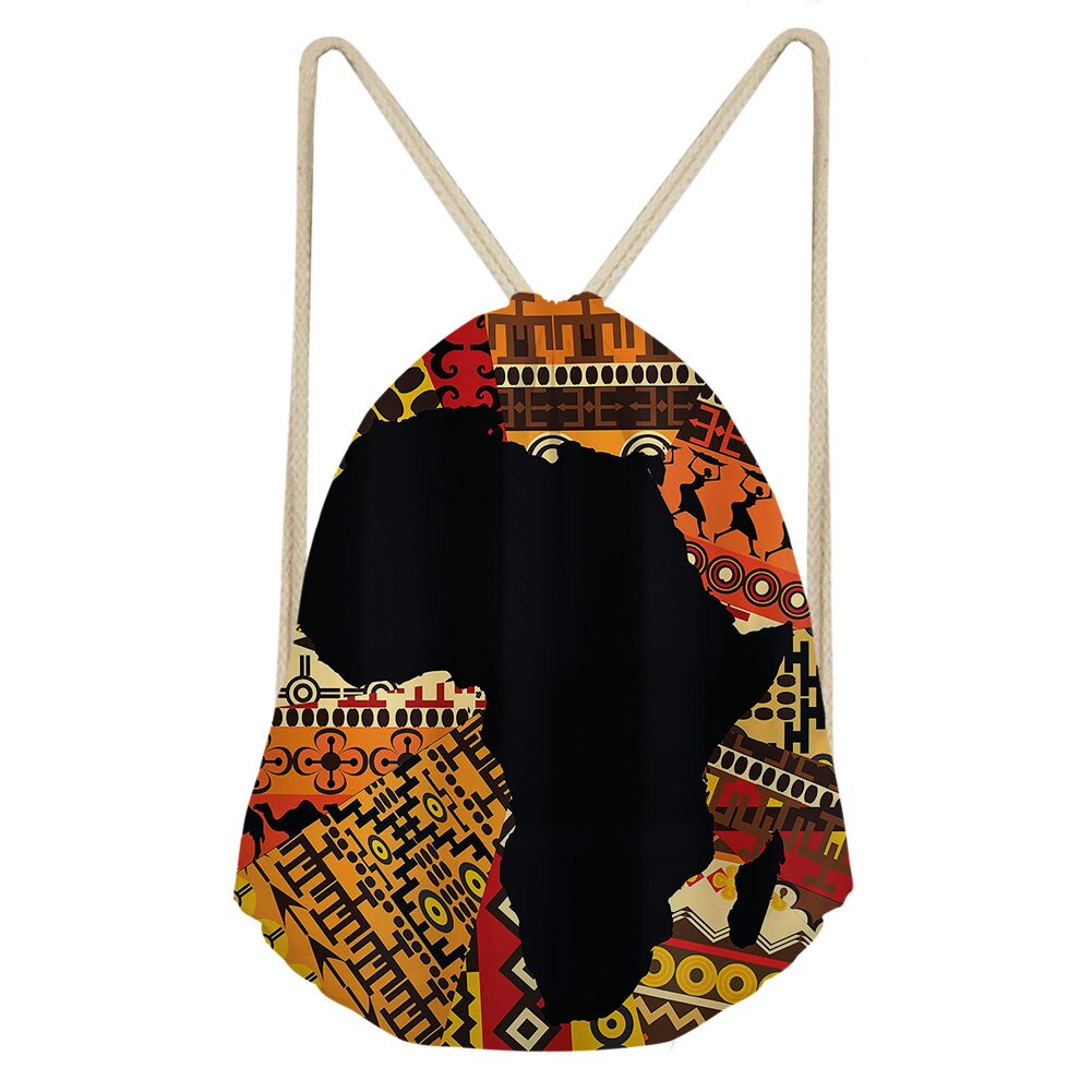 Art Style africain impression cordon sacs femmes ethnique noir Style plage épaules sac Afro dames élément chaîne sac à dos: Or