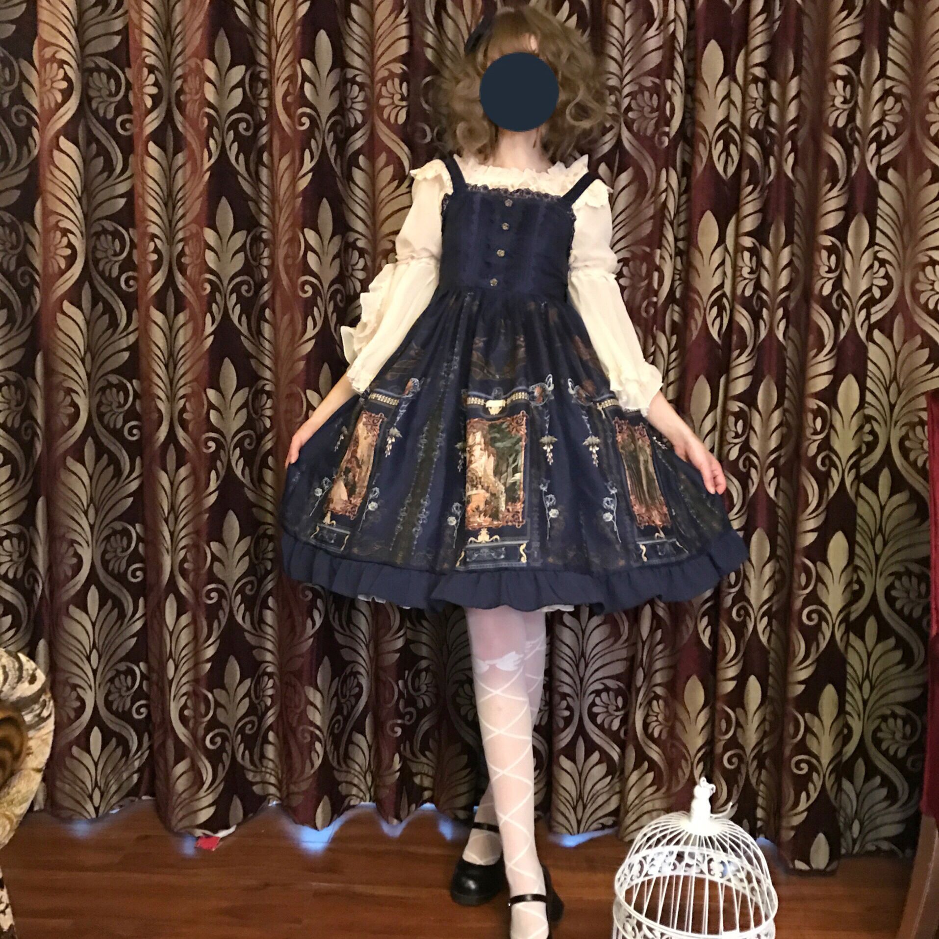 Gootti lolita mekko nainen vintage kawaii sifonki palatsi prinsessajuhla lyhty hihassa painettu söpöt cosplay-asut: Sininen / M