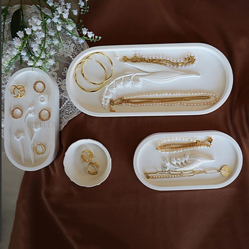 Silicone Oval Tray Mold for Concrete Coaster Jesmonite Mold Concrete Round Tray Mold Candle Tray