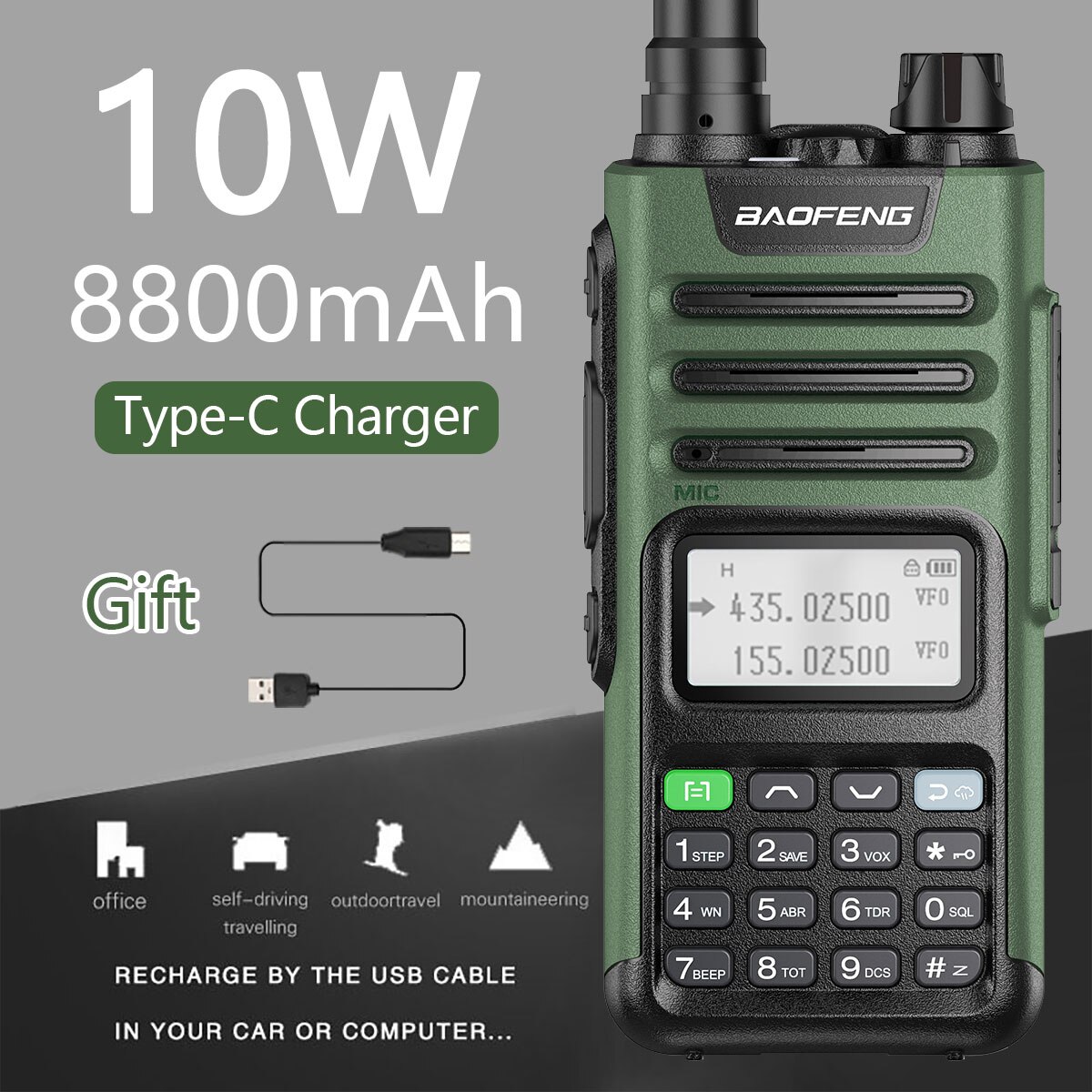 Baofeng UV-13 Pro Walkie Talkie 10W 8800Mah High Power 999 Channel Dual Band Uhf Vhf Radio Zender Typ-C Jack Upgrade 10R