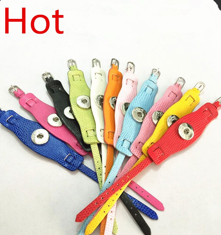 SE0090 bricolage 10 pièces mixtes En Cuir Tendance Bracelets 21 CM ajustement 18 MM bouton pression boutons bijoux