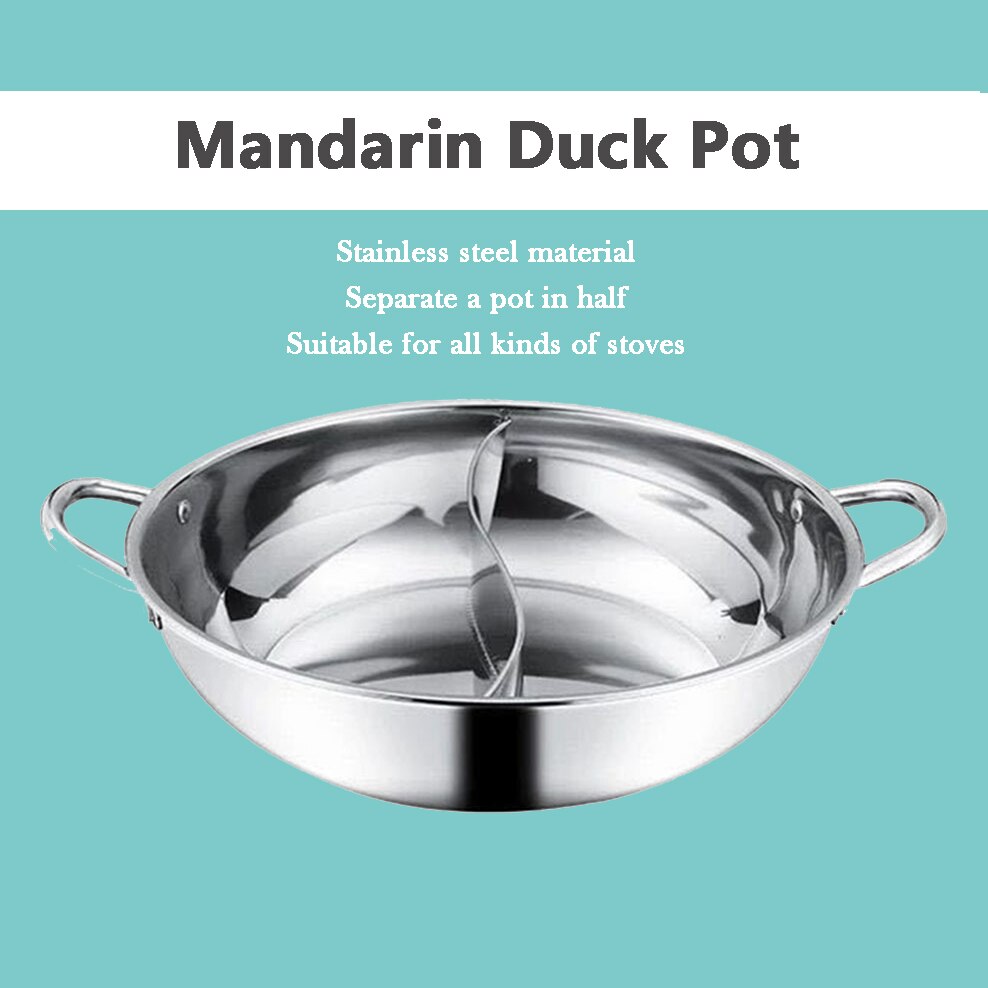 Stainless Steel Pot Hotpot Induction Cooker Gas Stove Compatible Pot Kitchen Cookware Soup Cooking Pot Twin Mandarin Duck Pot