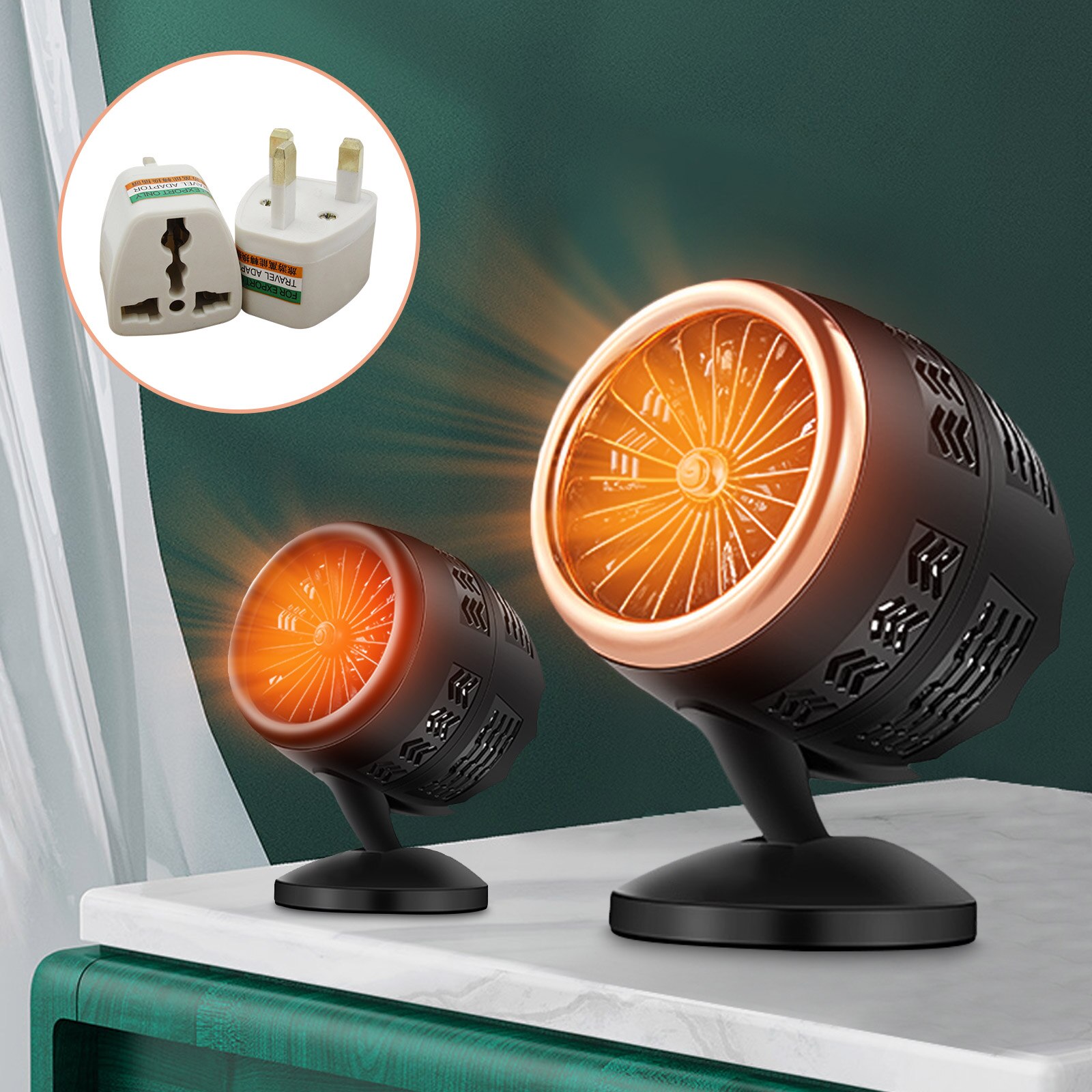 Mini radiateur électrique Portable silencieux, avec prise britannique, chauffage de l&#39;espace, ventilateur réglable, pour le bureau, la maison, la chambre de bébé: Black   Gold / EU