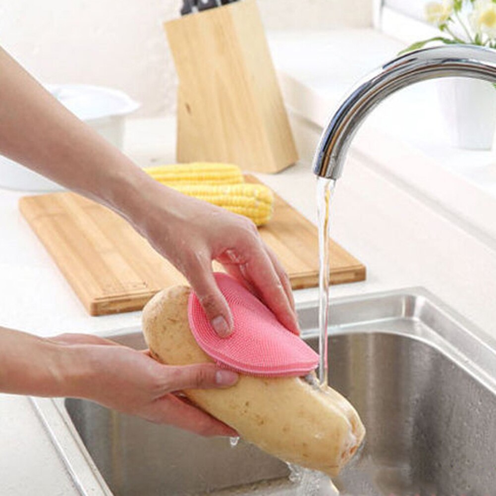 1pcs Dish Bowl Cleaning Brush Silicone Round Bowl Pan Pot Cleaning Washing Brush Scrubber Home Kitchen Pot Washing Tool
