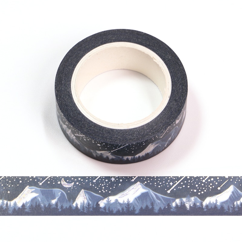 1Pc 15Mm * 10M Zilver Folie Blauwe Sneeuw Bergen Washi Tape Scrapbooking Masking Tape Kantoor Lijm kawaii Briefpapier