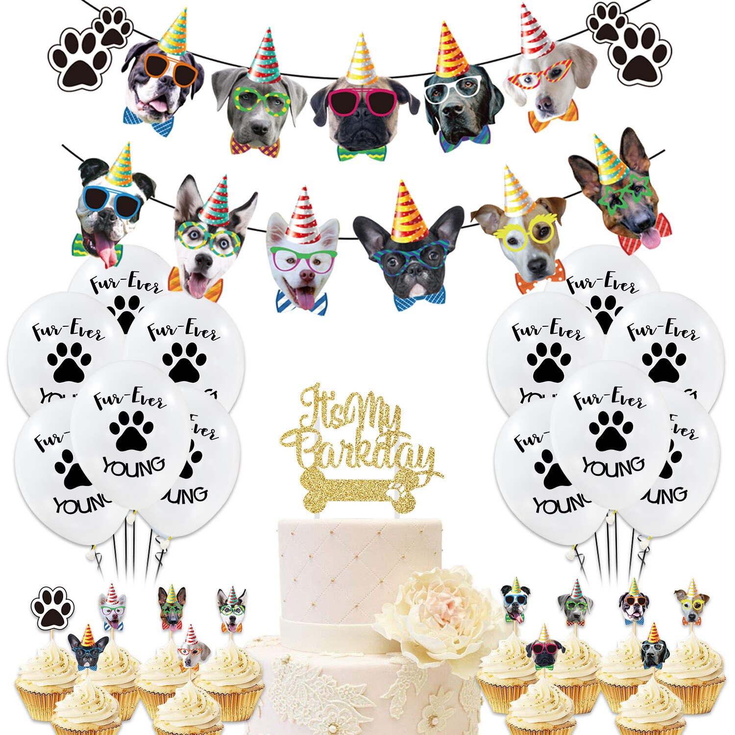 Meow cat balloons Birthday Party Decoration pet theme party balloons banner cake topper birthday festive party supplies: 38pcs set dog