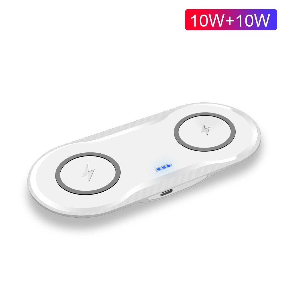 FDGAO 20W Qi chargeur sans fil double 10W Station de chargement pour iPhone 11 X XS XR 8 Airpods 2 Pro Samsung S20 S10 Note 10 9: Dual 10W White
