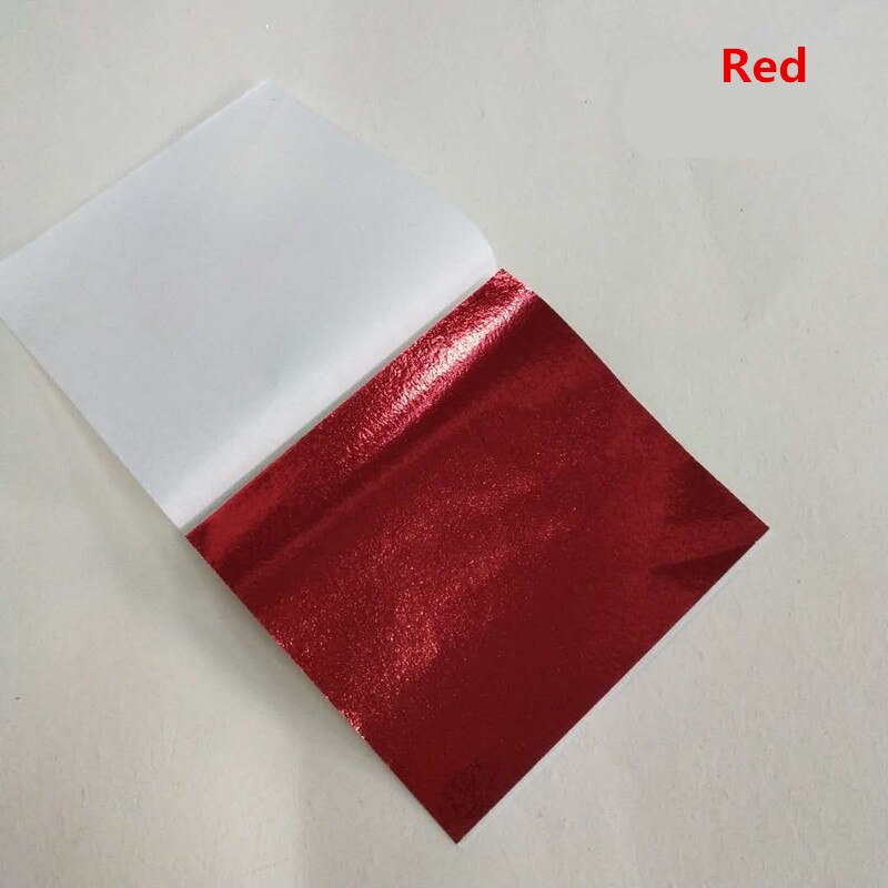 100 stk farve imiteret bladguld folie ark kobber blad til forgyldning kunst arbejde negle dekoration 9 x 9cm rose guld blad folie papir: Rød