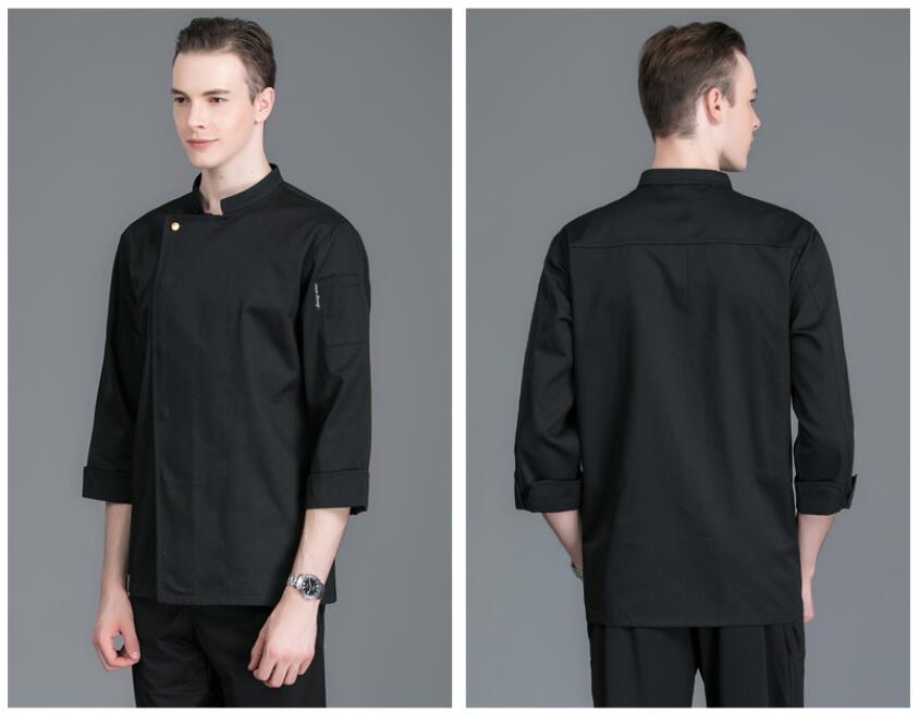 Chaqueta de chef de comida para Hotel, camisa blanca de manga larga, uniforme de restaurante, disfraz de chef, chaqueta de cocinero para mujer, 4 colores: Negro / XL