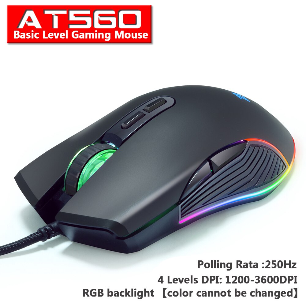 Original Wired Profession Gaming Mouse Mice 3600/7200DPI RGB Backlight LED Optical Sensor 7 Button For Laptop Computer PC Gamer: AT560 Black