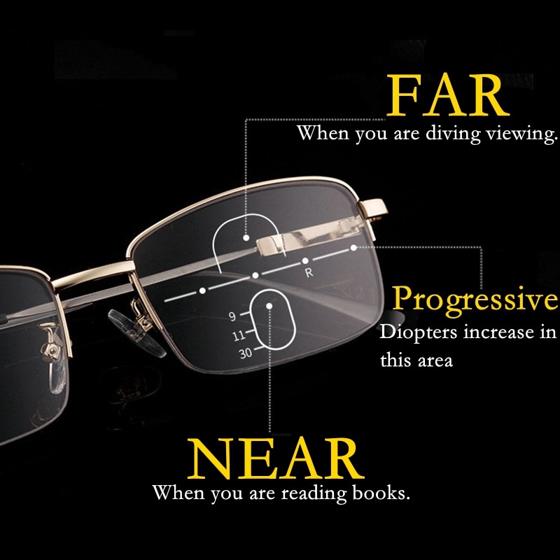 Titanium half montuur metalen progressieve leesbril heren multifocale anti-blauw licht presbyopische bril legering dames gafas  +1.5