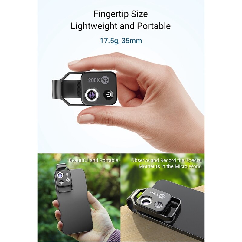 Apexel 200X Vergroting Microscoop Lens Mobiele Led Light Mini Pocket Macro Lenzen Voor Iphone Alle Smartphones