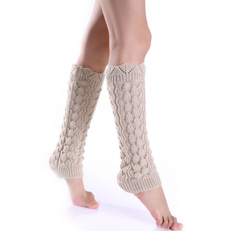 Creux ondulé bordure Imitation dentelle tricoté laine jambe couverture Pile Pile chaussettes femme automne et hiver chaussettes cheville plus solide: Beige