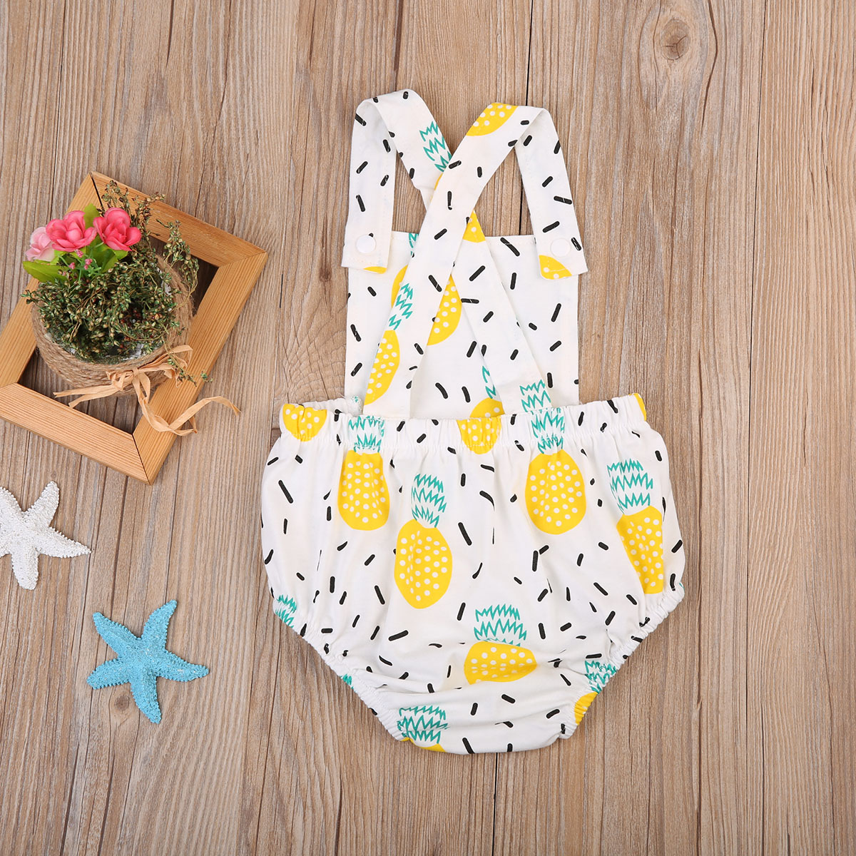 Sød baby pige tøj ananas print ærmeløs romper ryg cross jumpsuit outfit playsuit soldragt tøj