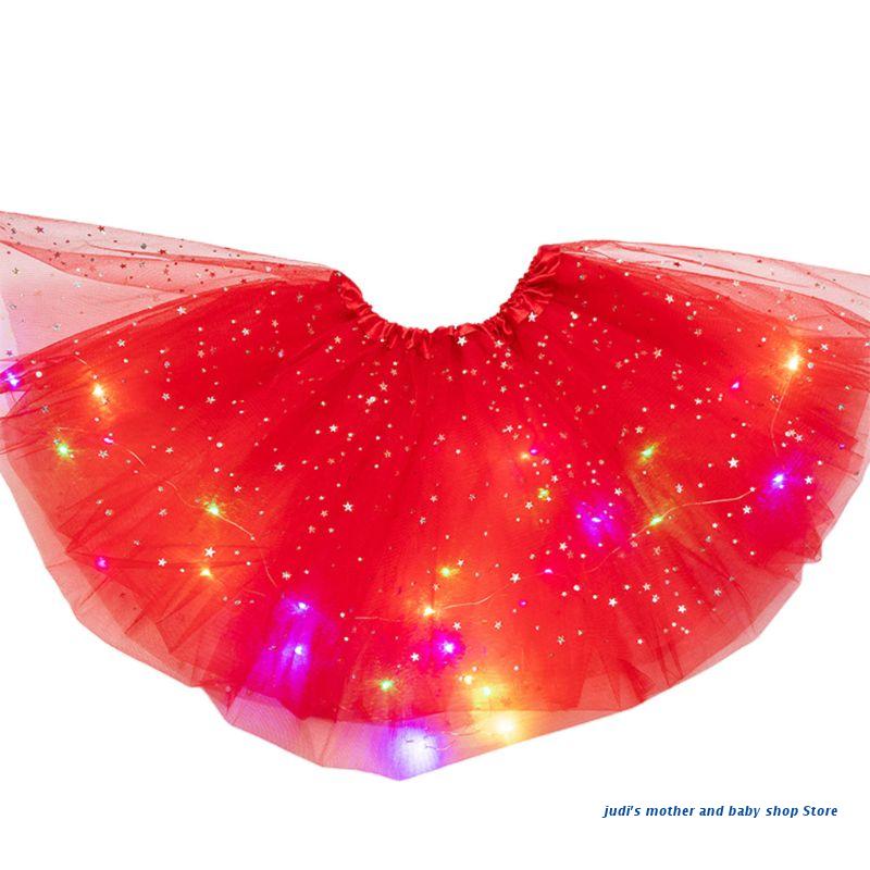 67JC-falda de tul para niñas, tutú con lentejuelas y estrellas brillantes para Ballet, 3-12T: RED
