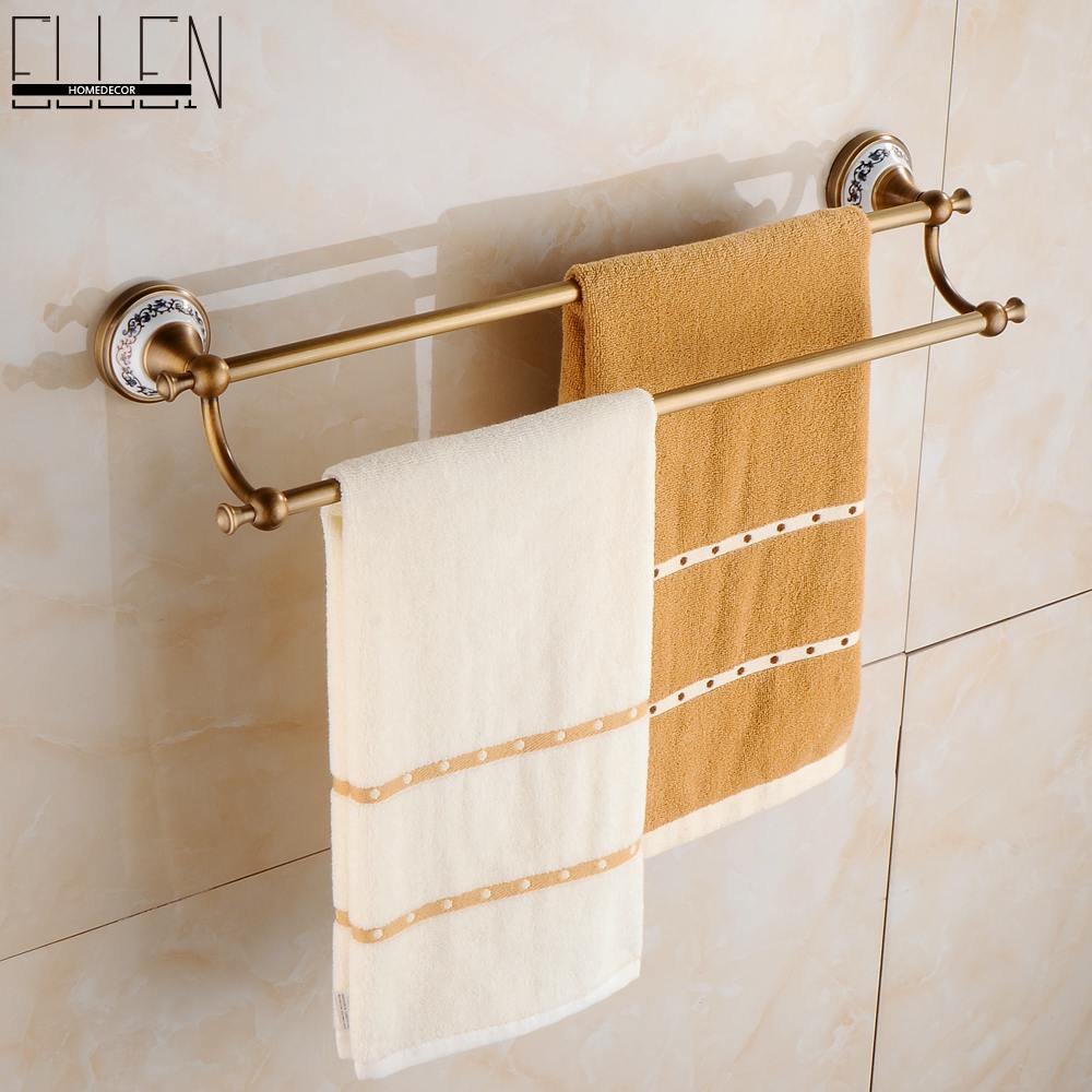 Vidric Antique Bronze Bathroom Accessories Sets Towel Shelf Towel Holder Toilet Paper Holder Rove Hook Ceramic Bathroom Products: Double Towel Bar