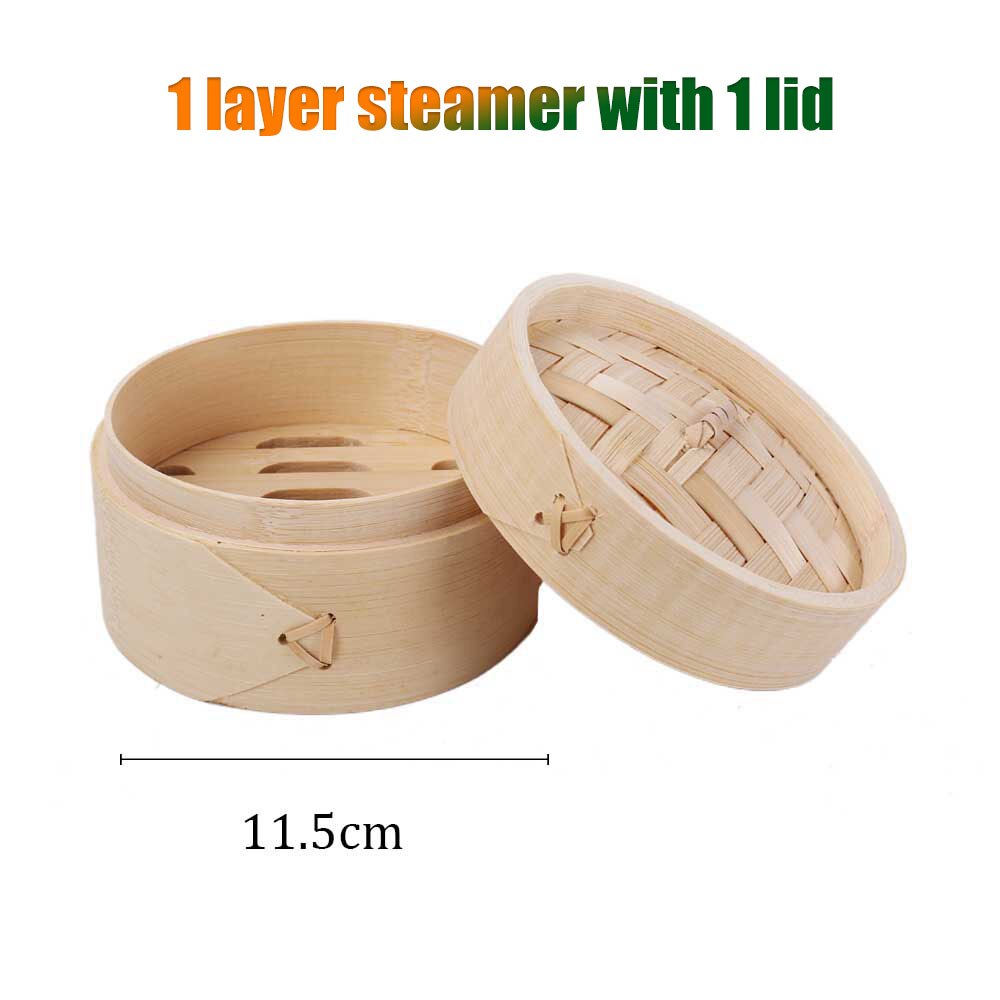 Bambus Dampf Dampfer Herd Korb Knödel Dim Sum Frühstück Gedämpfte Brötchen Knödel Eier Fisch Home Business Verwenden Hand Poliert: 11.5cm 1steamer 1lid