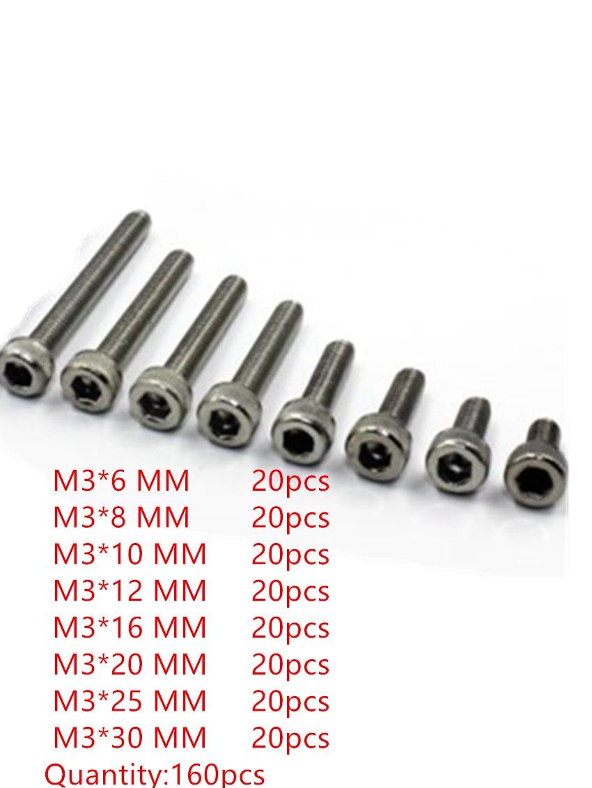 160pc m3 rustfri stålskruer unbraco unbraco skruebolt fastgørelse  m3*6mm/8mm/10mm/12mm/16mm/20mm/25mm/30mm