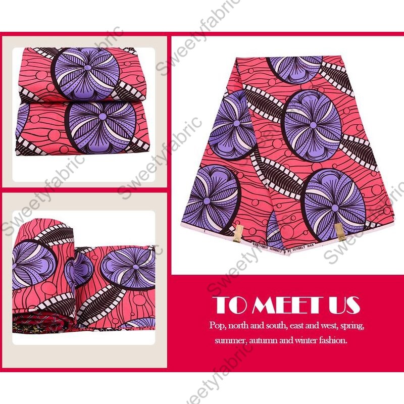 100% Polyester Afrikaanse Stof Wax Sunbelt Gedrukt Nederlands Pagne Holland Voor Diy Bed Jurk Gordijnen Tafel Ankara: Purple 