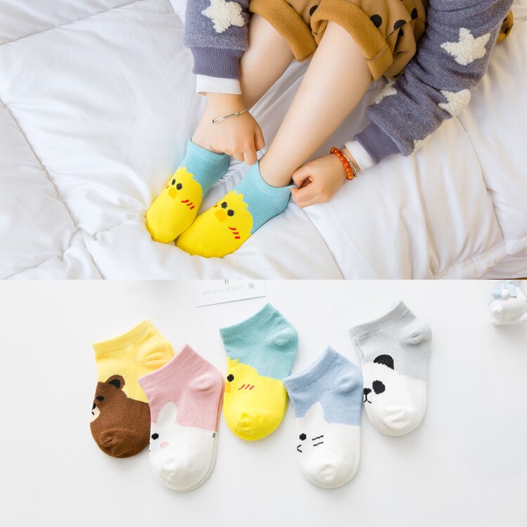 5 paia/lotto calzini per bambini autunno inverno calzini in cotone ragazze Short Sox 1-12 anni cuore bambini ragazzo calzini traspiranti calzini da pavimento: Animal / 3 to 5 Yrs