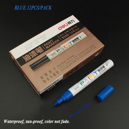 Deli 1pcs white mark pen oil 8 colors black silver gold waterproof do not fade paint pen marker pen: S558-6 blue 1pcs