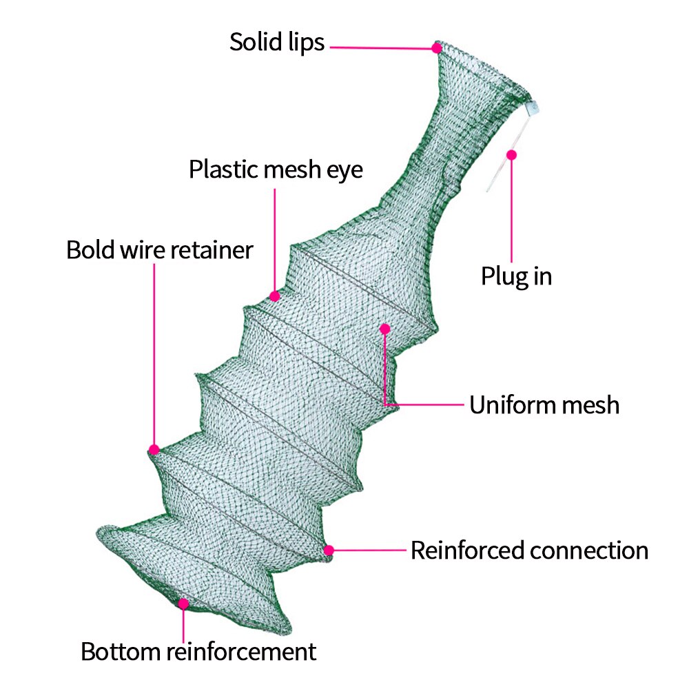 Steel Wire Green Fishing Net Folding Fishnet Folding Fish Care Crawfish Shrimp Cage Portable Fishing Landing Tackle accessories