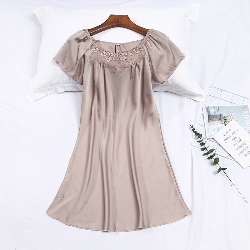 Zomer Korte Mouwen Vrouwen Zoete Nachtjapon Dunne Satijn Chiffon Losse Ongedwongen Nachtkleding