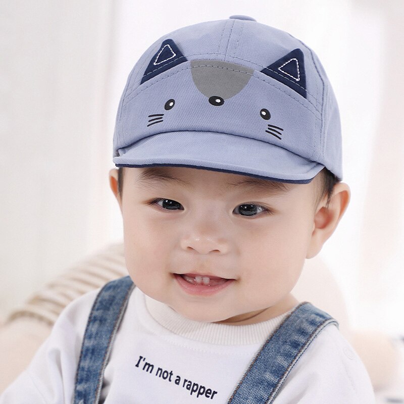 Cartoon Animal Baby Boy Hat Spring Summer Cotton Outdoor Soft Brim Kids Hats Beach Caps Baby Stuff Children Hat For Boys: blue