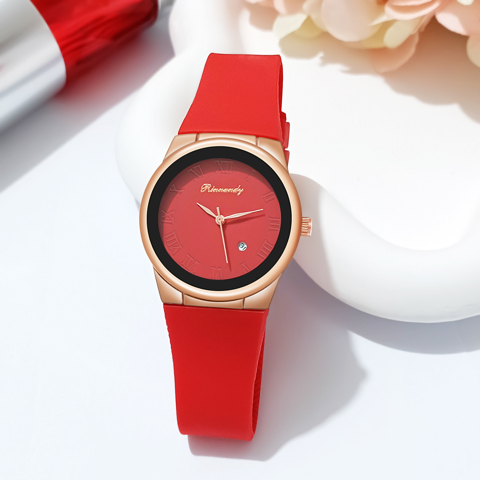 Watches Women Quartz Watch Sports Silicone Strap Ladies Wristwatches Calendar Clock Relogios Feminino Montre Femmes: Red