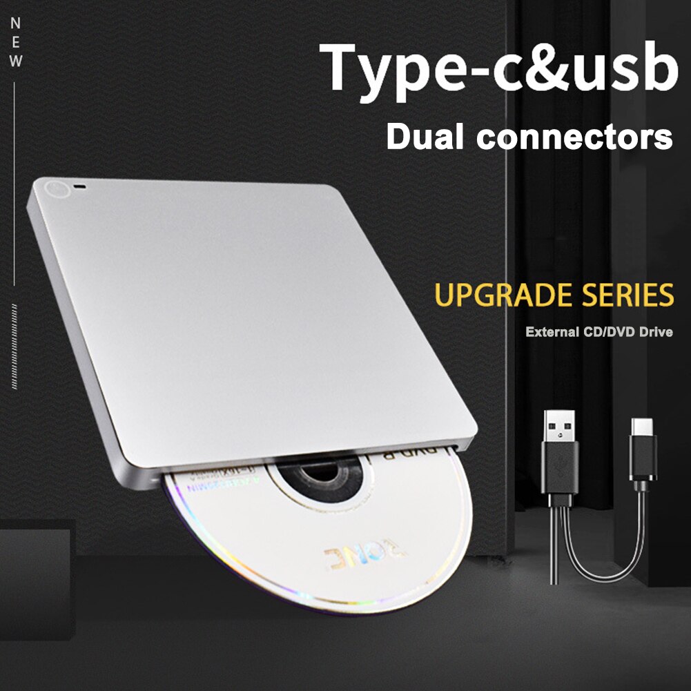 External DVD Drive USB 3.0/USB-C Dual Connectors Portable CD/DVD Player Burner for Laptop PC Windows XP/7/8 Mac OS