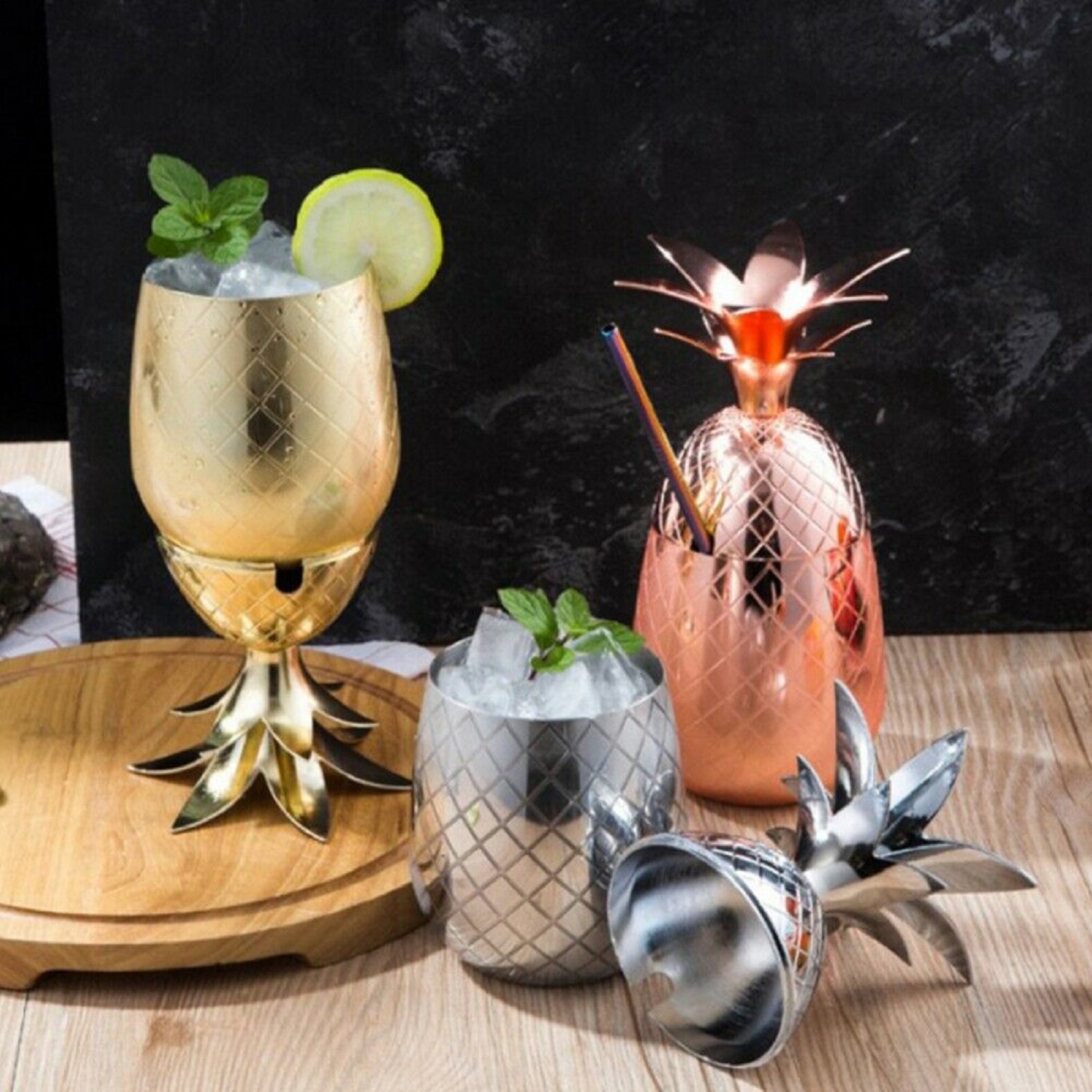 500ml Pineapple Ice Bucket Cocktail Drinks Bucket Metal Stainless Steel Ice Bucket Gold Silver 3 Colors Winebowls Mugs Bar Tools