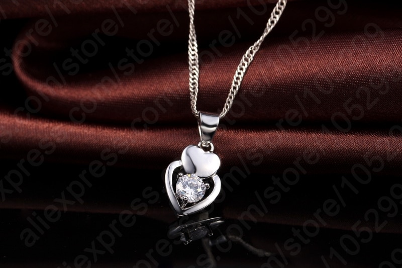 Ensemble de bijoux en argent Sterling 925 pour filles, boucles d'oreilles rondes en Zircon AAA, pendentif Double cœur, pour femmes