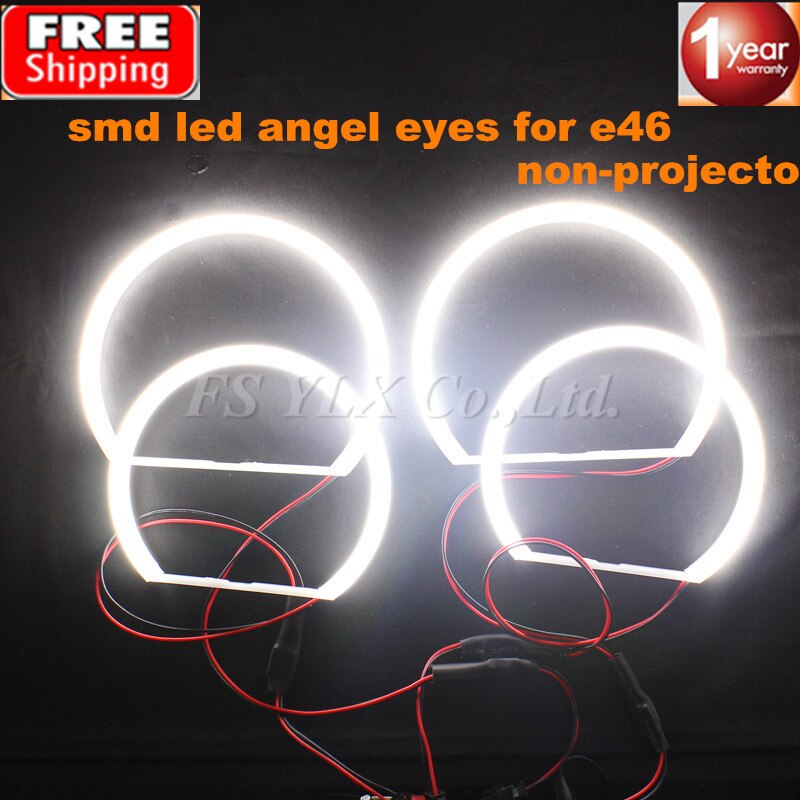 2x131mm + 2x146mm SMD LED Angel Eyes E46 Non-Projector Voor BMW SMD LED Angel Eyes Ringen WIT 3 serie coupe/cabrio sedan