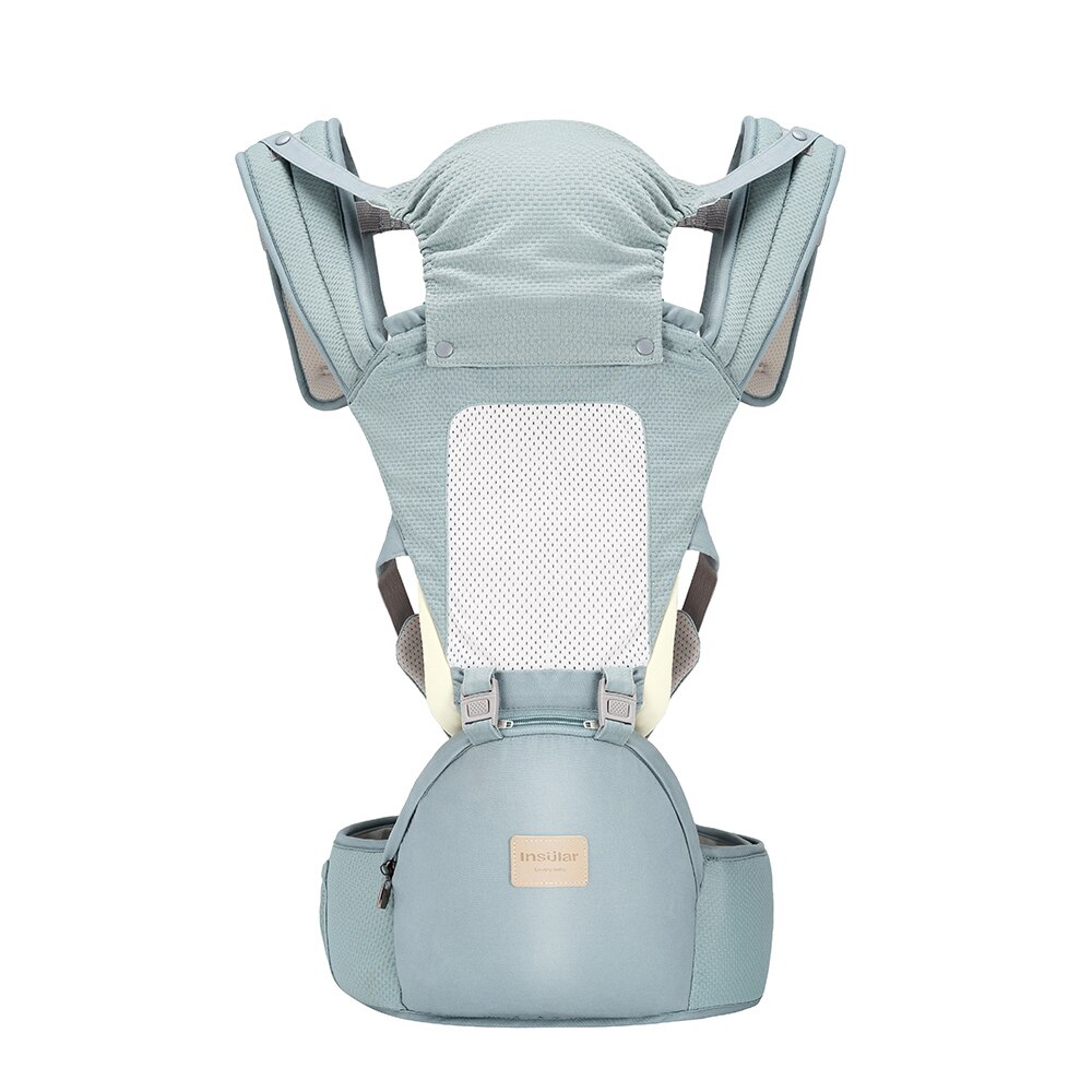 Ergonômico para bebê, mochila para carregar bebês portátil, espessante nos ombros, 360, com capuz canguru, 0 a 36 meses: Cyan Breathable