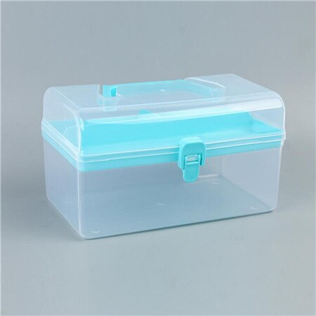 2 Layer Clear Plastic Tool Kits Storage Case With Handle Multipurpose Portable Tool Chest Cabinet Organizer Box #BL4: sky blue