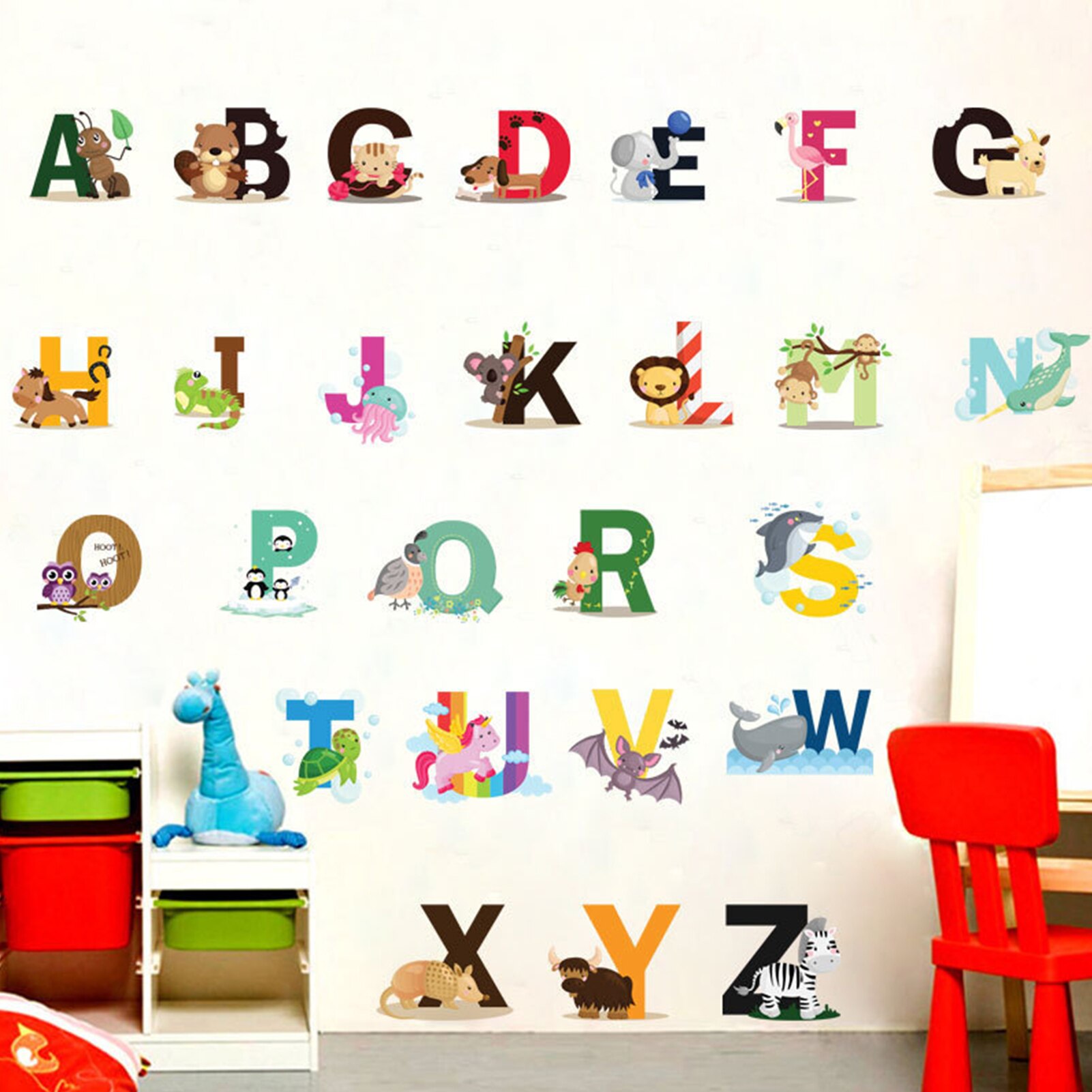 Alphabet Shaped Wall Decals DIY Letter Theme Kids Room Wall Stickers Removable Wall Art Decor Kindergarten Nursery Decoration