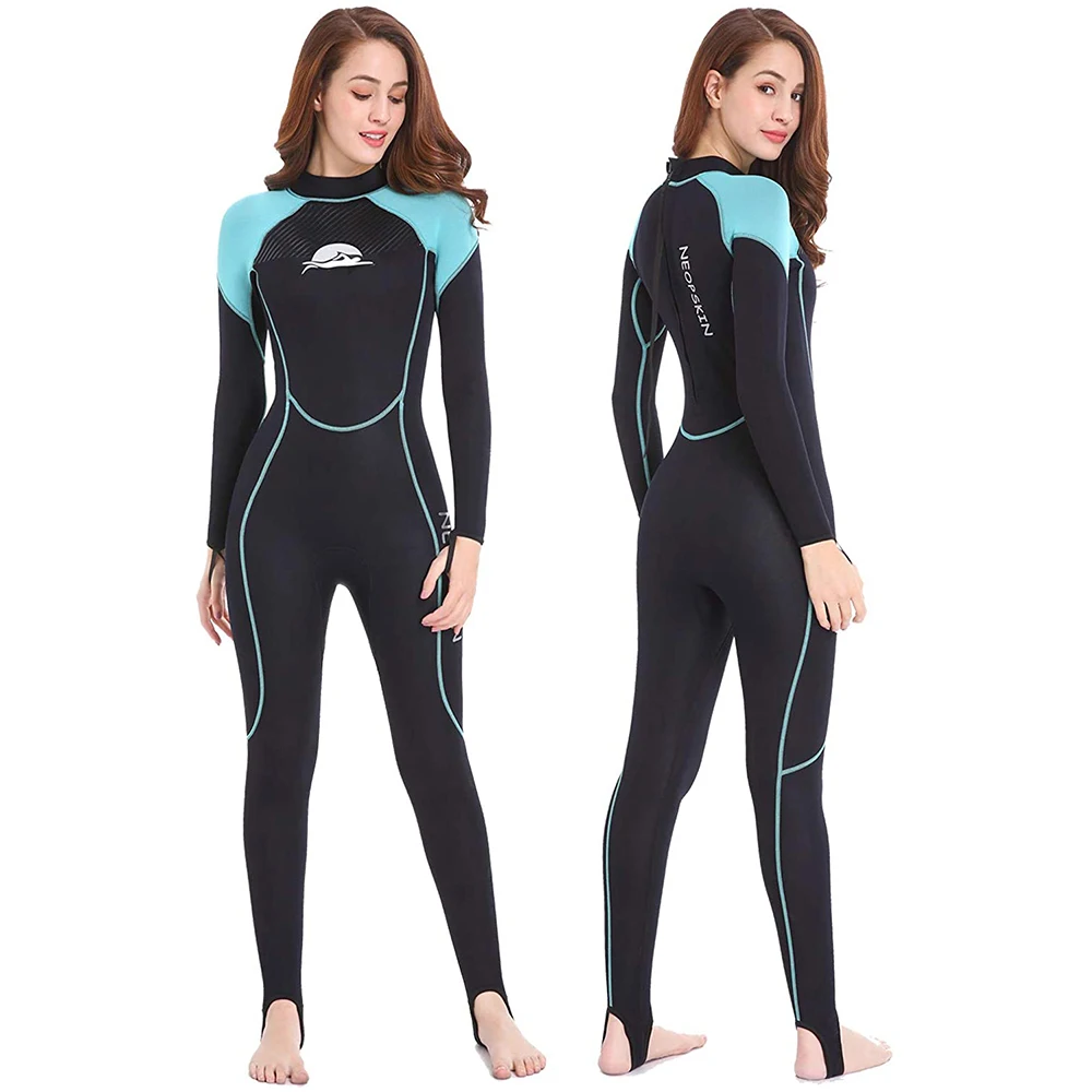 Combinaisons humides en néoprène 2mm pour femmes, combinaison complète pour la plongée en apnée, le surf, la natation, le canoë dans l'eau froide, sangle à fermeture éclair au dos: L