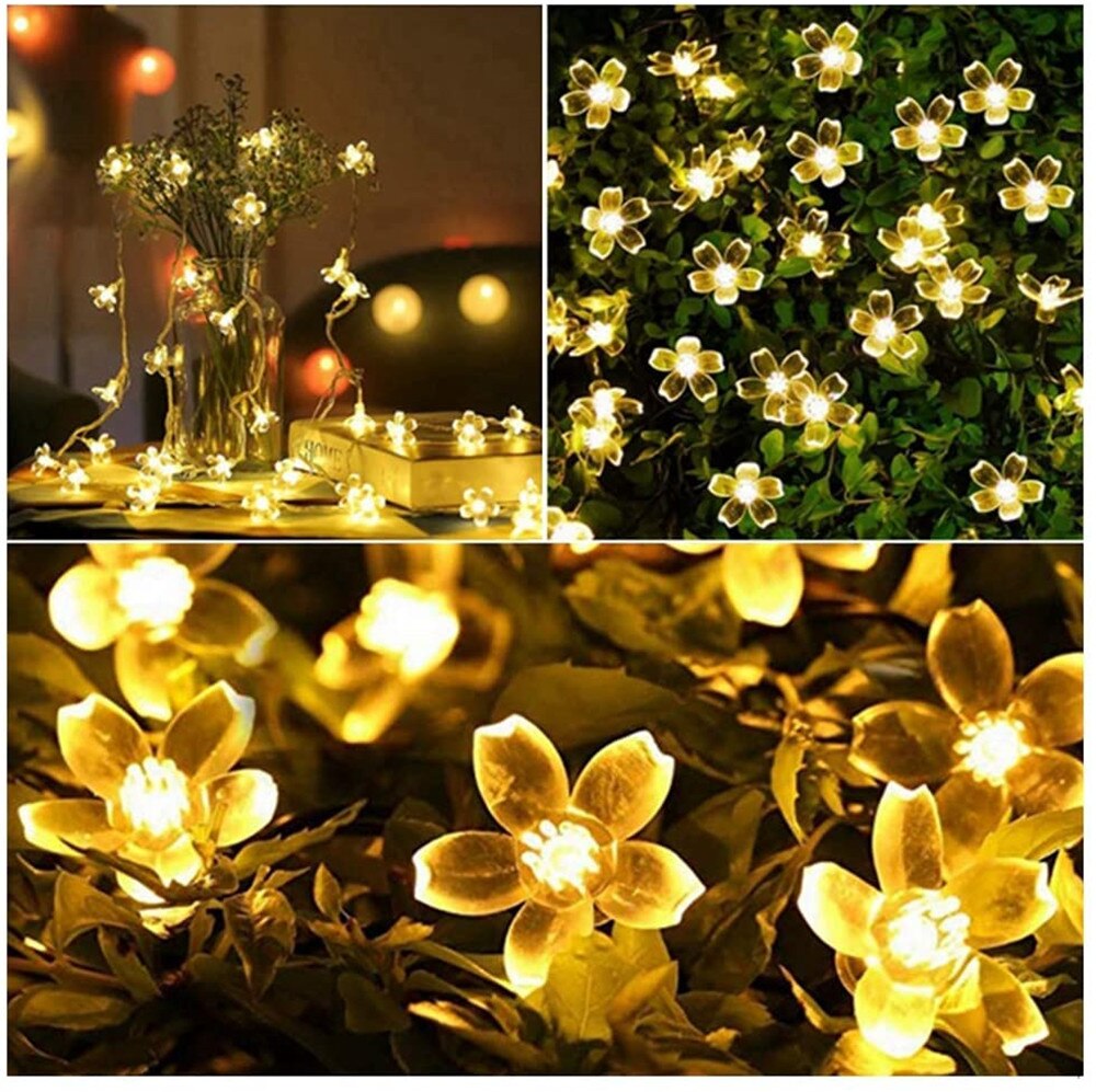 Christmas Decorations String Lights Waterproof 10/20/30leds Cherry Blossoms Peach Flower Fairy Garland for Tree Garden Fence: Warm White / 3M 30leds / USB Powered